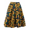 Sunflower Print High Waist Skater Skirt