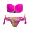 Sexy Strapless Bra Low Waist Striped Flounced Lace-Up Bikini Set for Women