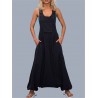 Drop-crotch Solid Color Button Pockets Jumpsuit