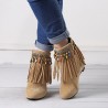 Large Size Women Casual Bohemia Beading Tassel Heigth Increasing Zipper Boots
