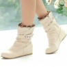 Big Size Lace Heel Buckle Increasing Slip On Mid Calf Flat Boots