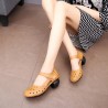 Leather Retro Pure Color Mid Heel Soft Pumps