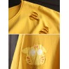 Cat Patch Embroidered Half Sleeve Distressed T-Shirt