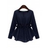 Linen Solid Color Long Sleeve Drawstring Waist Shirt