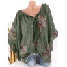 Laces Patchwork Floral Print Bandage Half Sleeve Blouse