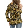 Retro Print Long Sleeve Strap Shirt For Women