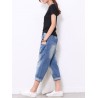Elastic Waist Solid Color Casual Harem Jeans For Women