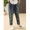 Casual Holes Flowers Embroidery Loose Old Harem Jeans