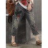 Casual Animal Patch Pockets Elastic Waist Denim