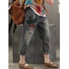 Casual Animal Patch Pockets Elastic Waist Denim