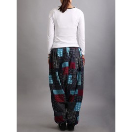 Ethnic Print Patchwork Elastic Waist Women Lantern Pants