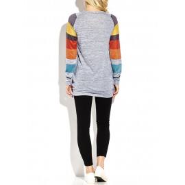 Women Casual Stripe Stitching Long Sleeve O-neck Mini Dress