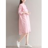 Casual Solid Color Loose Stand Collar 3/4 Sleeve Shirt Dress For Women