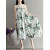 Flowy Ink Print Spaghetti Strap Loose O-neck Maxi Dress For Women