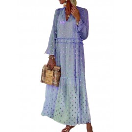 Casual V-neck Polka Dots Long Sleeve Two Piece Dress