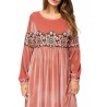 Islam Muslim Velvet Embroidery Pink Long Dress