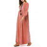 Islam Muslim Velvet Embroidery Pink Long Sleeve Dress