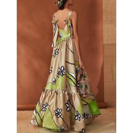 Bohemian Floral Print Contrast Color Maxi Dress For Women