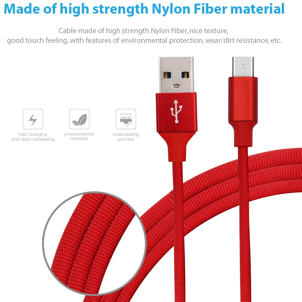 SDL 2 Meter Nylon Micro USB Cable for Samsung HTC Huawei Android Fast Charger- Red SDL 2 Meter Nylon Micro USB Cable for Samsung HTC Huawei Android Fast Charger- Red