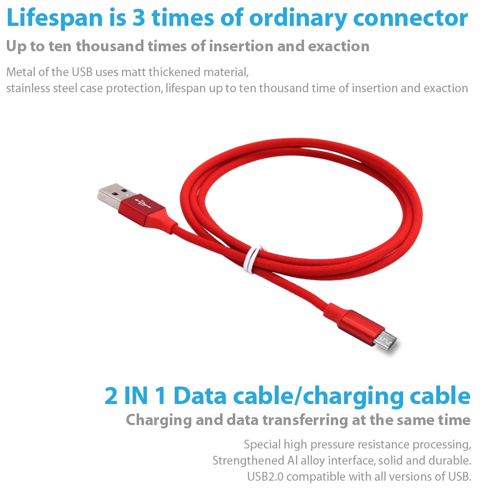 SDL 2 Meter Nylon Micro USB Cable for Samsung HTC Huawei Android Fast Charger- Red SDL 2 Meter Nylon Micro USB Cable for Samsung HTC Huawei Android Fast Charger- Red