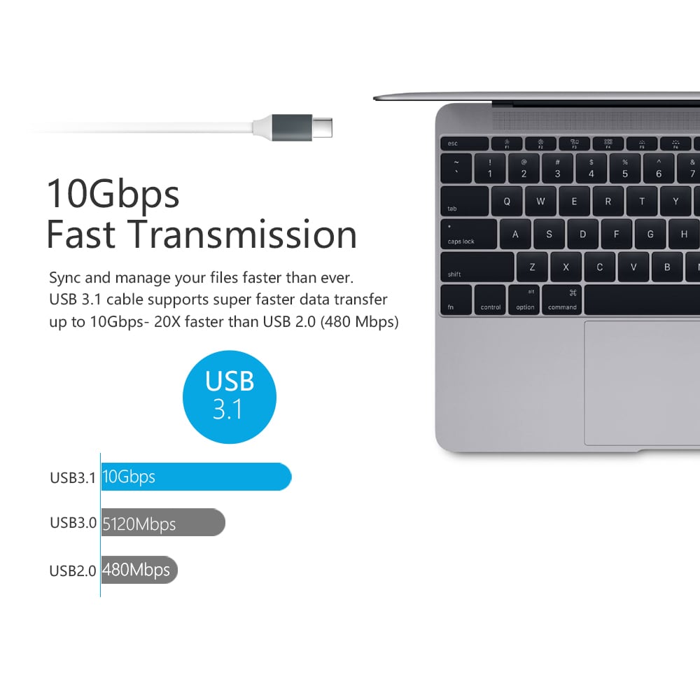 USB 3.1 USB-C Gen 2 E-Marker with 4K Video 20V/5A 85W PD 10 Gbps Data Cable- White 0.5M USB 3.1 USB-C Gen 2 E-Marker with 4K Video 20V/5A 85W PD 10 Gbps Data Cable- White 0.5M