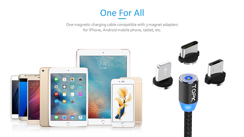 TOPK Nylon Magnetic 3 in 1 Micro USB / Type-C / 8 Pin Cable 100cm- Silver TOPK Nylon Magnetic 3 in 1 Micro USB / Type-C / 8 Pin Cable 100cm- Silver