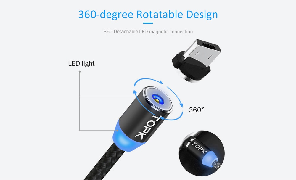 TOPK Nylon Magnetic 3 in 1 Micro USB / Type-C / 8 Pin Cable 100cm- Silver TOPK Nylon Magnetic 3 in 1 Micro USB / Type-C / 8 Pin Cable 100cm- Silver
