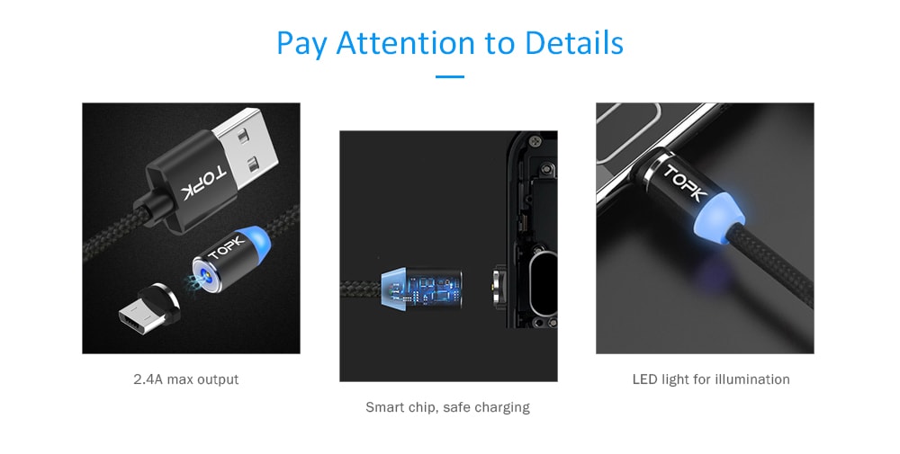 TOPK Nylon Magnetic 3 in 1 Micro USB / Type-C / 8 Pin Cable 100cm- Silver TOPK Nylon Magnetic 3 in 1 Micro USB / Type-C / 8 Pin Cable 100cm- Silver
