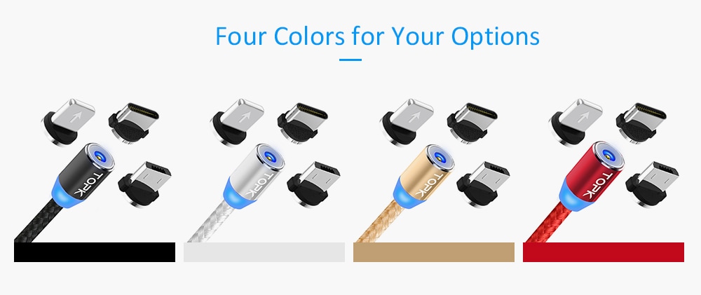 TOPK Nylon Magnetic 3 in 1 Micro USB / Type-C / 8 Pin Cable 100cm- Silver TOPK Nylon Magnetic 3 in 1 Micro USB / Type-C / 8 Pin Cable 100cm- Silver