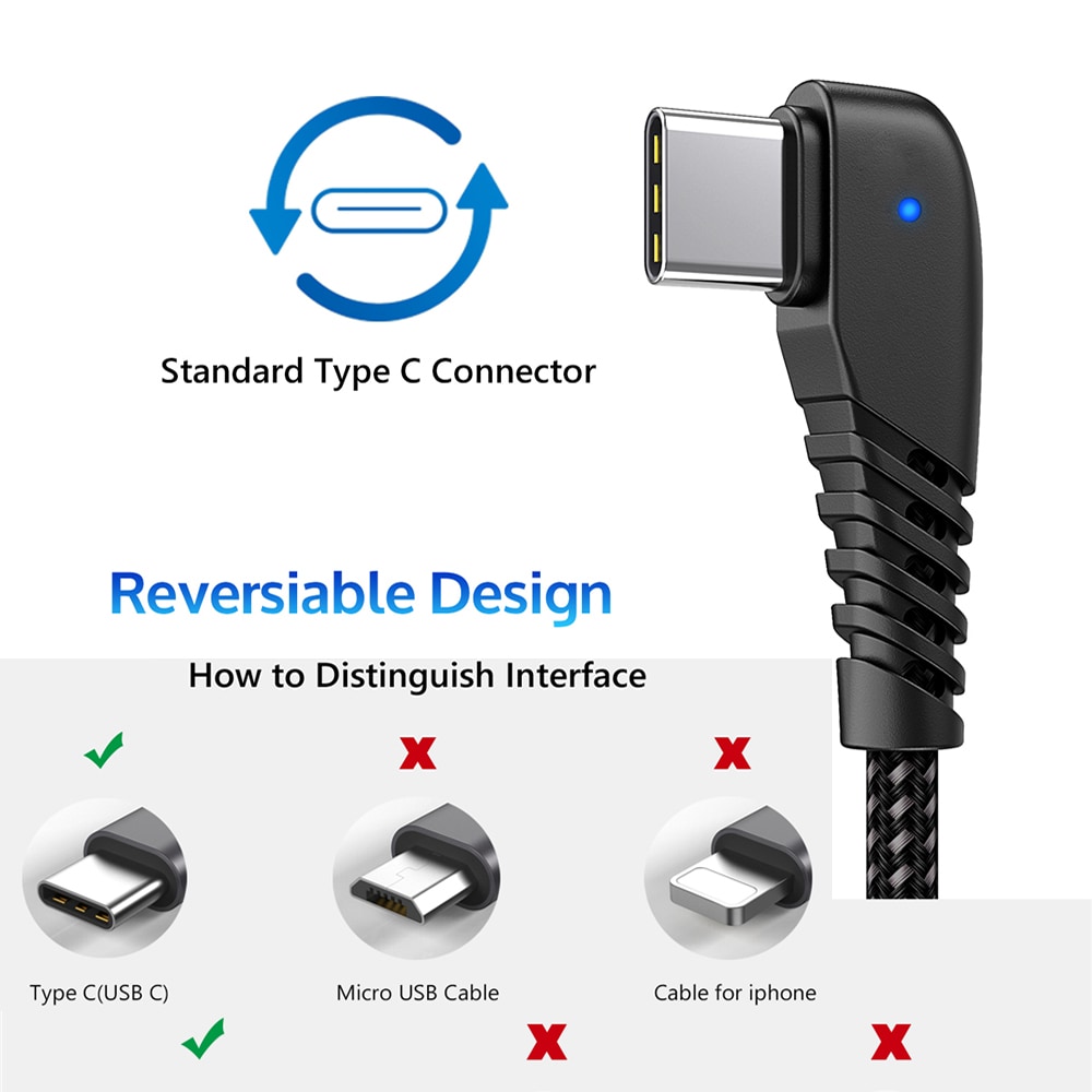TIEGEM 90 degree USB Type C Cable 2A USB-C Cable Type-C Fast Charging Cord- Twilight Black 30CM TIEGEM 90 degree USB Type C Cable 2A USB-C Cable Type-C Fast Charging Cord- Twilight Black 30CM