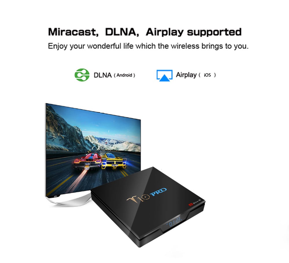 T10 Pro TV Box Amlogic S905X2 / 2.4G + 5G WiFi / BT4.1 / Android 8.1 / USB3.0 / 4K VP9- Black 4GB RAM+32GB ROM UK Plug T10 Pro TV Box Amlogic S905X2 / 2.4G + 5G WiFi / BT4.1 / Android 8.1 / USB3.0 / 4K VP9- Black 4GB RAM+32GB ROM UK Plug