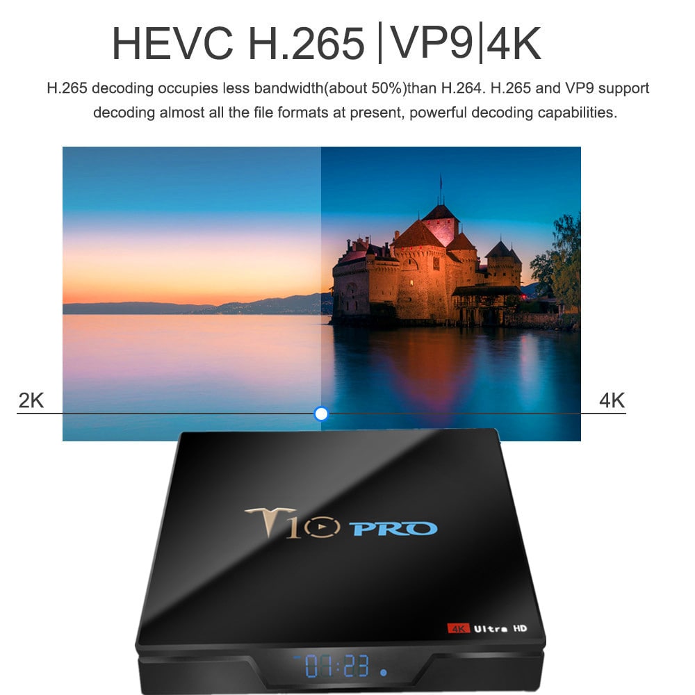 T10 Pro TV Box Amlogic S905X2 / 2.4G + 5G WiFi / BT4.1 / Android 8.1 / USB3.0 / 4K VP9- Black 4GB RAM+32GB ROM UK Plug T10 Pro TV Box Amlogic S905X2 / 2.4G + 5G WiFi / BT4.1 / Android 8.1 / USB3.0 / 4K VP9- Black 4GB RAM+32GB ROM UK Plug
