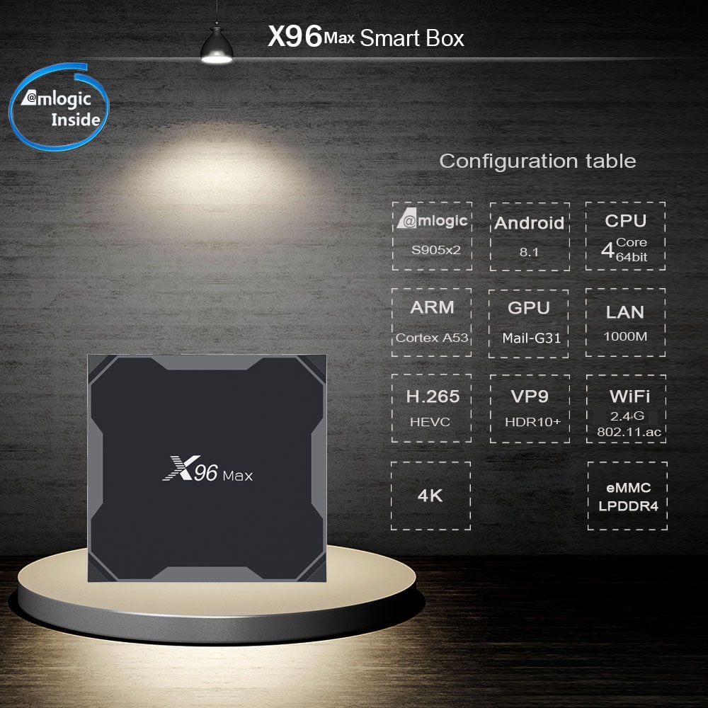 X96 MAX TV Box Amlogic S905X2 / Android 8.1 / USB3.0 / VP9- Black 2GB DDR4+16GB ROM UK PLUG X96 MAX TV Box Amlogic S905X2 / Android 8.1 / USB3.0 / VP9- Black 2GB DDR4+16GB ROM UK PLUG