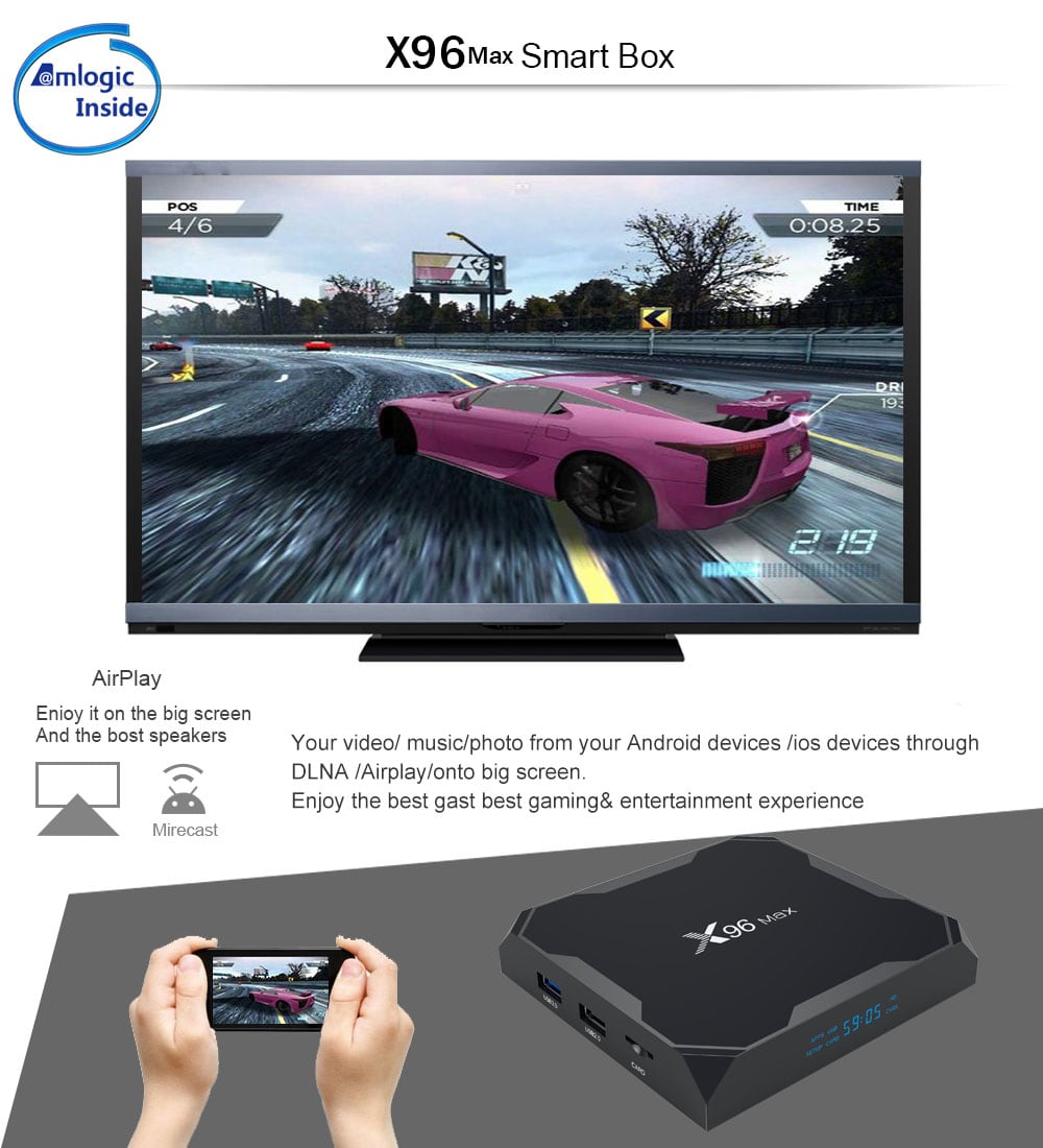 X96 MAX TV Box Amlogic S905X2 / Android 8.1 / USB3.0 / VP9- Black 2GB DDR4+16GB ROM UK PLUG X96 MAX TV Box Amlogic S905X2 / Android 8.1 / USB3.0 / VP9- Black 2GB DDR4+16GB ROM UK PLUG