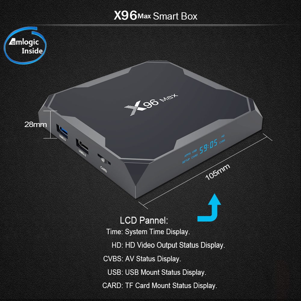 X96 MAX TV Box Amlogic S905X2 / Android 8.1 / USB3.0 / VP9- Black 2GB DDR4+16GB ROM UK PLUG X96 MAX TV Box Amlogic S905X2 / Android 8.1 / USB3.0 / VP9- Black 2GB DDR4+16GB ROM UK PLUG