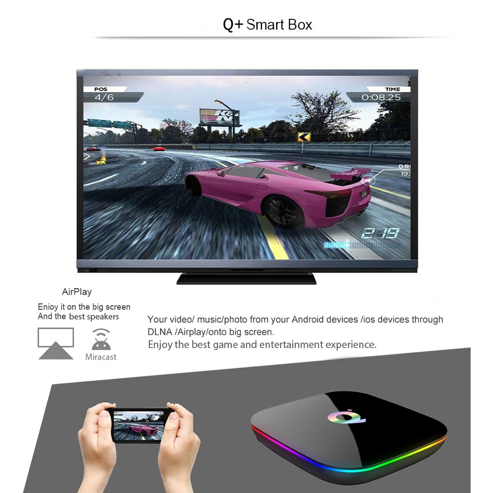 Q + Smart TV Box with Power Certification Allwinner H6 / Android 9.0- Black 4GB RAM+32GB ROM UK Plug Q + Smart TV Box with Power Certification Allwinner H6 / Android 9.0- Black 4GB RAM+32GB ROM UK Plug