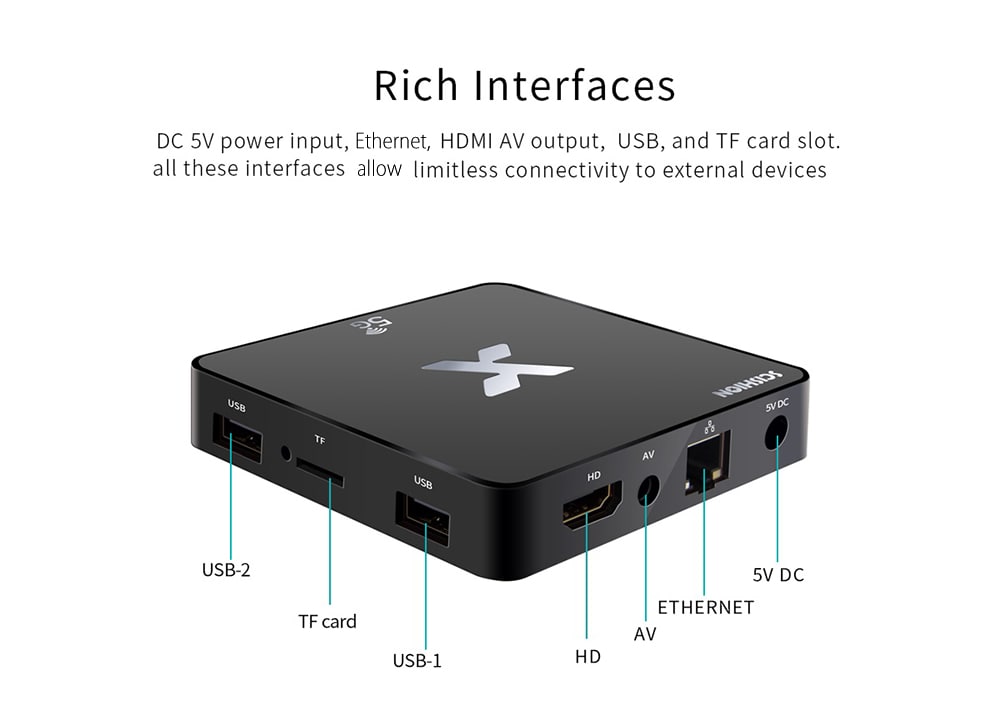 SCISHION Model X TV Box Rockchip3229 Android 8.1 2GB RAM + 16GB ROM 5G WiFi 100Mbps Support 4K H.265- Black US Plug SCISHION Model X TV Box Rockchip3229 Android 8.1 2GB RAM + 16GB ROM 5G WiFi 100Mbps Support 4K H.265- Black US Plug