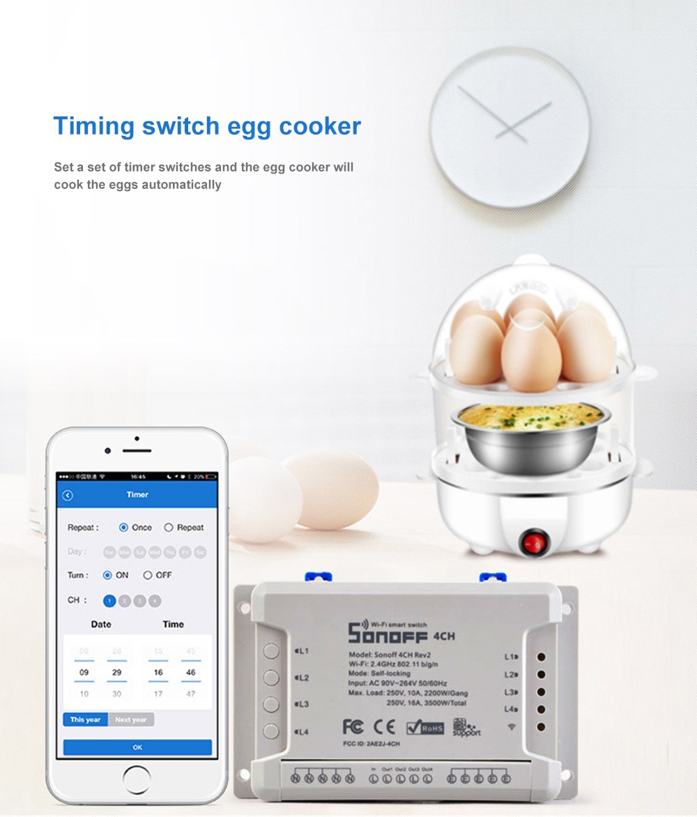 SONOFF 4CH R2 Inching Self-locking Mobile Phone Remote Control Timing Multi-channel Intelligent Switch- White SONOFF 4CH R2 Inching Self-locking Mobile Phone Remote Control Timing Multi-channel Intelligent Switch- White
