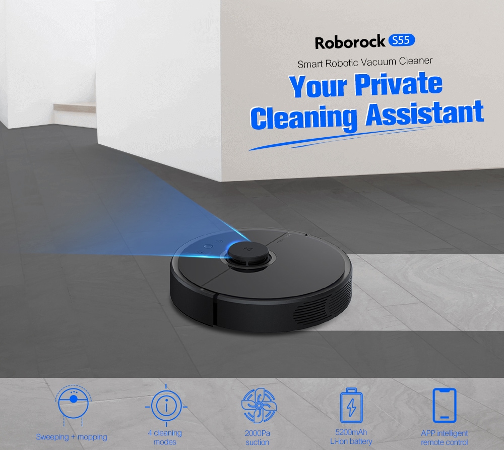Roborock S55 Smart Robotic Vacuum Cleaner Intelligent Household Sweeper- Black Roborock S55 Smart Robotic Vacuum Cleaner Intelligent Household Sweeper- Black