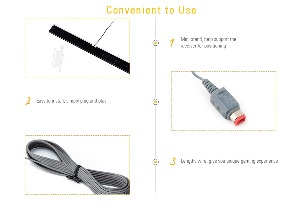 Replacement Wired Infrared Ray Sensor Bar Signal Receiver for Nintendo Wii Remote- Silver Replacement Wired Infrared Ray Sensor Bar Signal Receiver for Nintendo Wii Remote- Silver