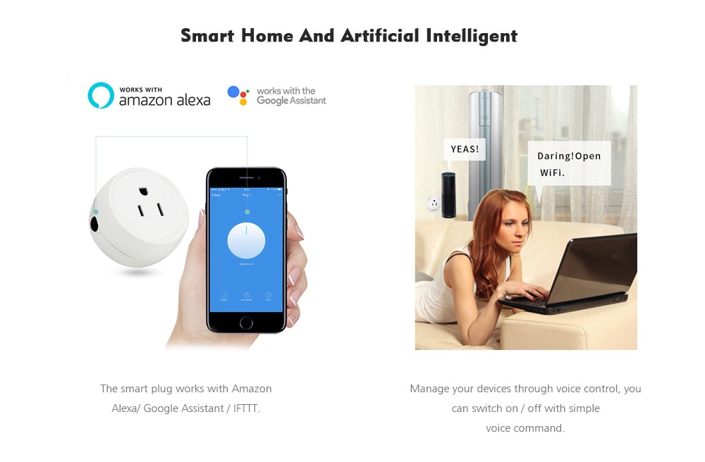 Wi-Fi Intelligent Socket Mini Wireless Remote Control Smart Plug Compatible with Amazon Alexa / Google Home / IFTTT- White Wi-Fi Intelligent Socket Mini Wireless Remote Control Smart Plug Compatible with Amazon Alexa / Google Home / IFTTT- White