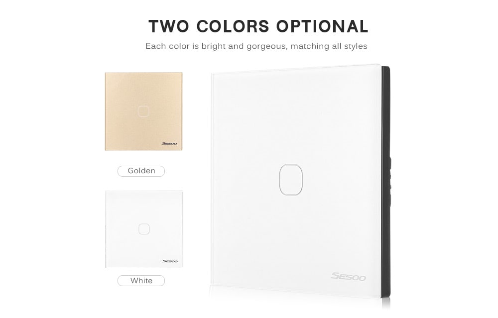 SESOO Smart Touch Screen Light Switch 1 Gang 1 Way Crystal Glass Panel with Remote Control- White SESOO Smart Touch Screen Light Switch 1 Gang 1 Way Crystal Glass Panel with Remote Control- White
