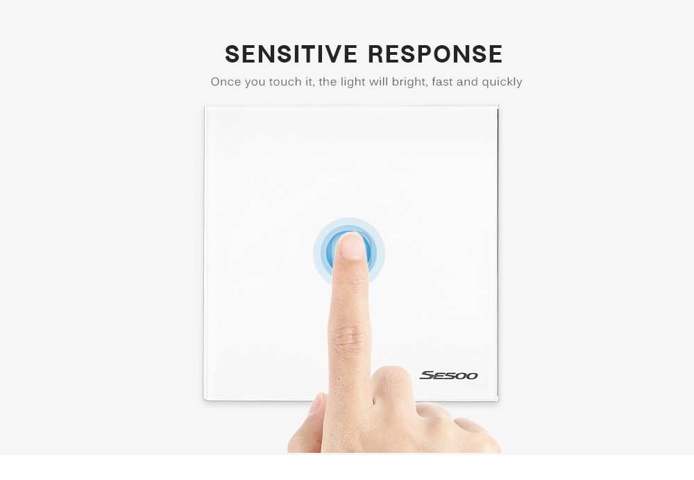 SESOO Smart Touch Screen Light Switch 1 Gang 1 Way Crystal Glass Panel with Remote Control- White SESOO Smart Touch Screen Light Switch 1 Gang 1 Way Crystal Glass Panel with Remote Control- White