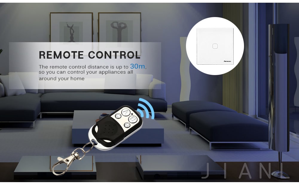 SESOO Smart Touch Screen Light Switch 1 Gang 1 Way Crystal Glass Panel with Remote Control- White SESOO Smart Touch Screen Light Switch 1 Gang 1 Way Crystal Glass Panel with Remote Control- White