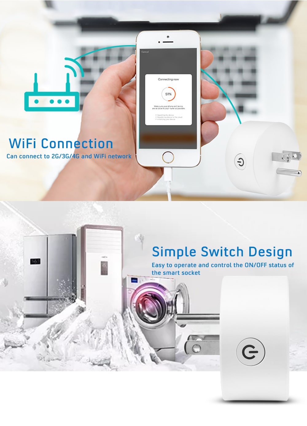 WiFi Smart Socket Remote Control Power Plug- White US Plug WiFi Smart Socket Remote Control Power Plug- White US Plug