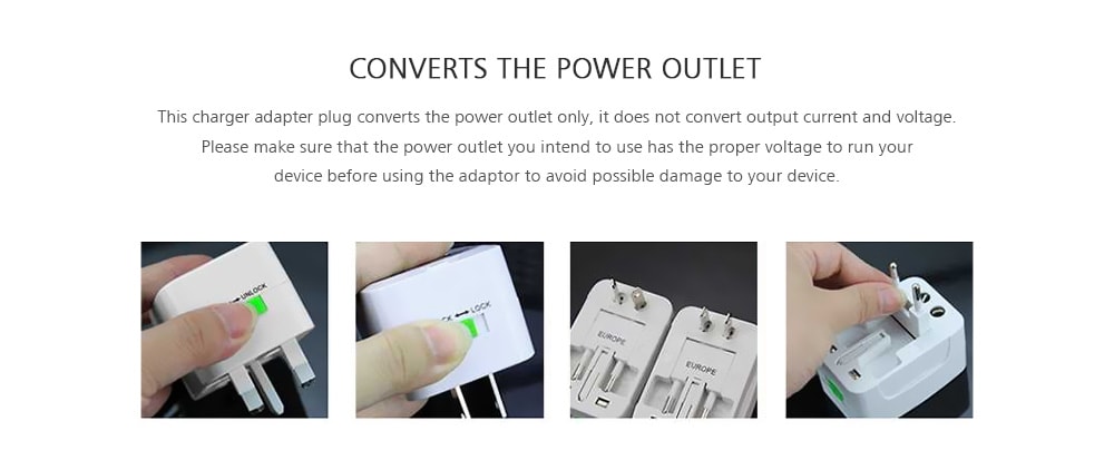 Travel Universal Global US / EU / UK / AU Standard Plug Adapter - White- White Travel Universal Global US / EU / UK / AU Standard Plug Adapter - White- White