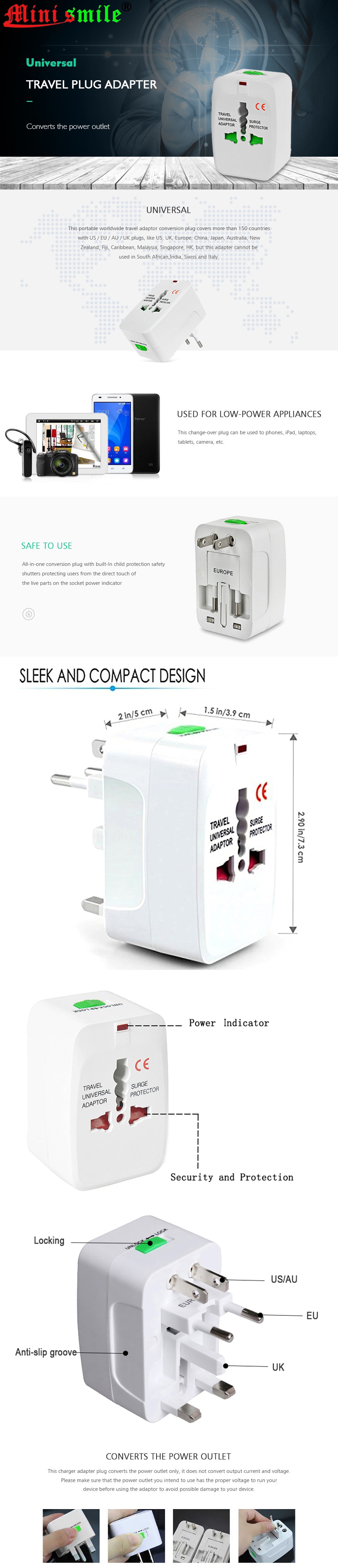 Universal Global Travel Power Plug Adapter with US / EU / UK / AU Standard- White Universal Global Travel Power Plug Adapter with US / EU / UK / AU Standard- White