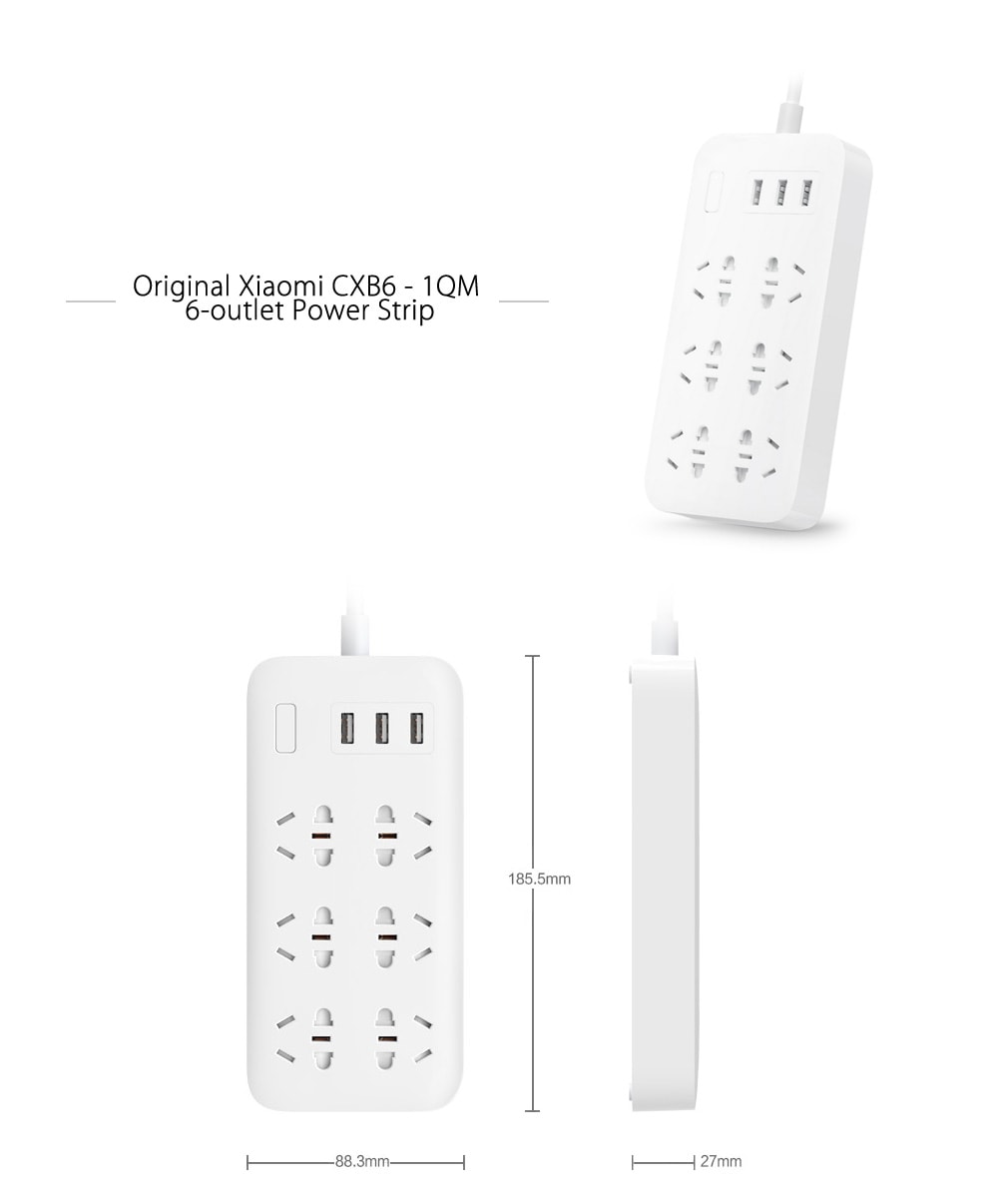 Original Xiaomi CXB6 - 1QM Charging Power Strip 6 Outlet- White Original Xiaomi CXB6 - 1QM Charging Power Strip 6 Outlet- White