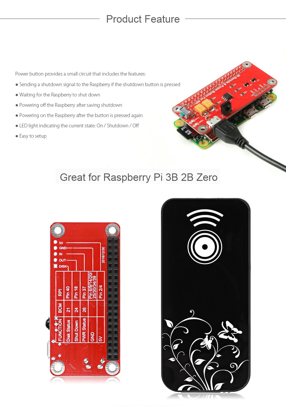 IR Remote Control Power Button Module for Raspberry Pi 3B 2B Zero- Red IR Remote Control Power Button Module for Raspberry Pi 3B 2B Zero- Red