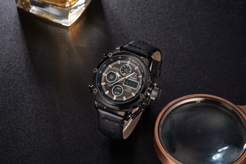 Oulm Dual Display Analog Digital Quartz Men Top Brand Luxury Gold Sports Watches- Multi-F Oulm Dual Display Analog Digital Quartz Men Top Brand Luxury Gold Sports Watches- Multi-F